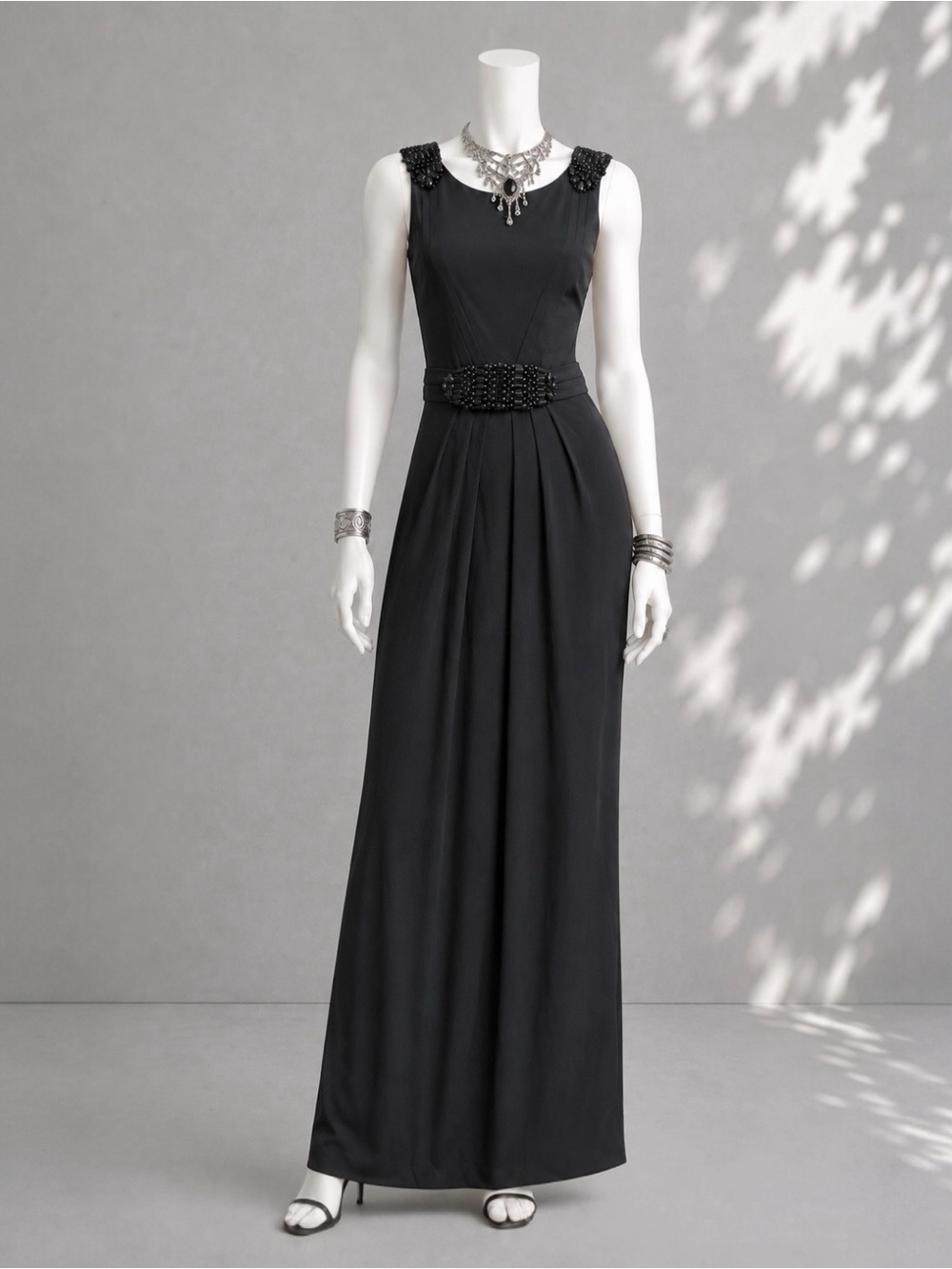 La Perla Black Beaded Evening Gown Sleeveless Grecian Formal Dress US 6